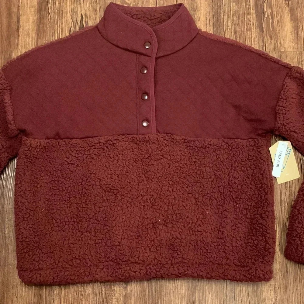 Thereabouts Sherpa PulloverJacket 1/4  Snap Girls Burgundy NWT